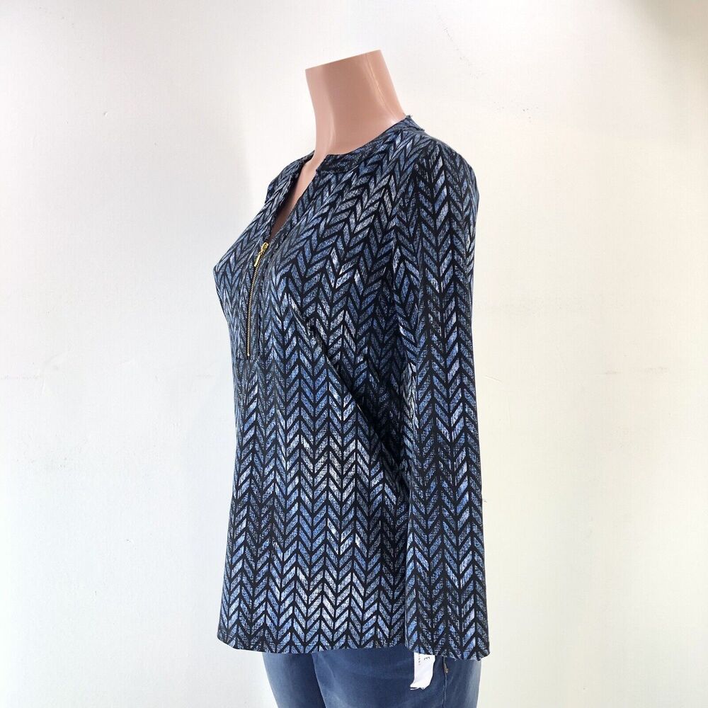 Robert Louis Long Sleeve Top Blouse V Neck Womens Small Blue Black - Picture 2 of 14